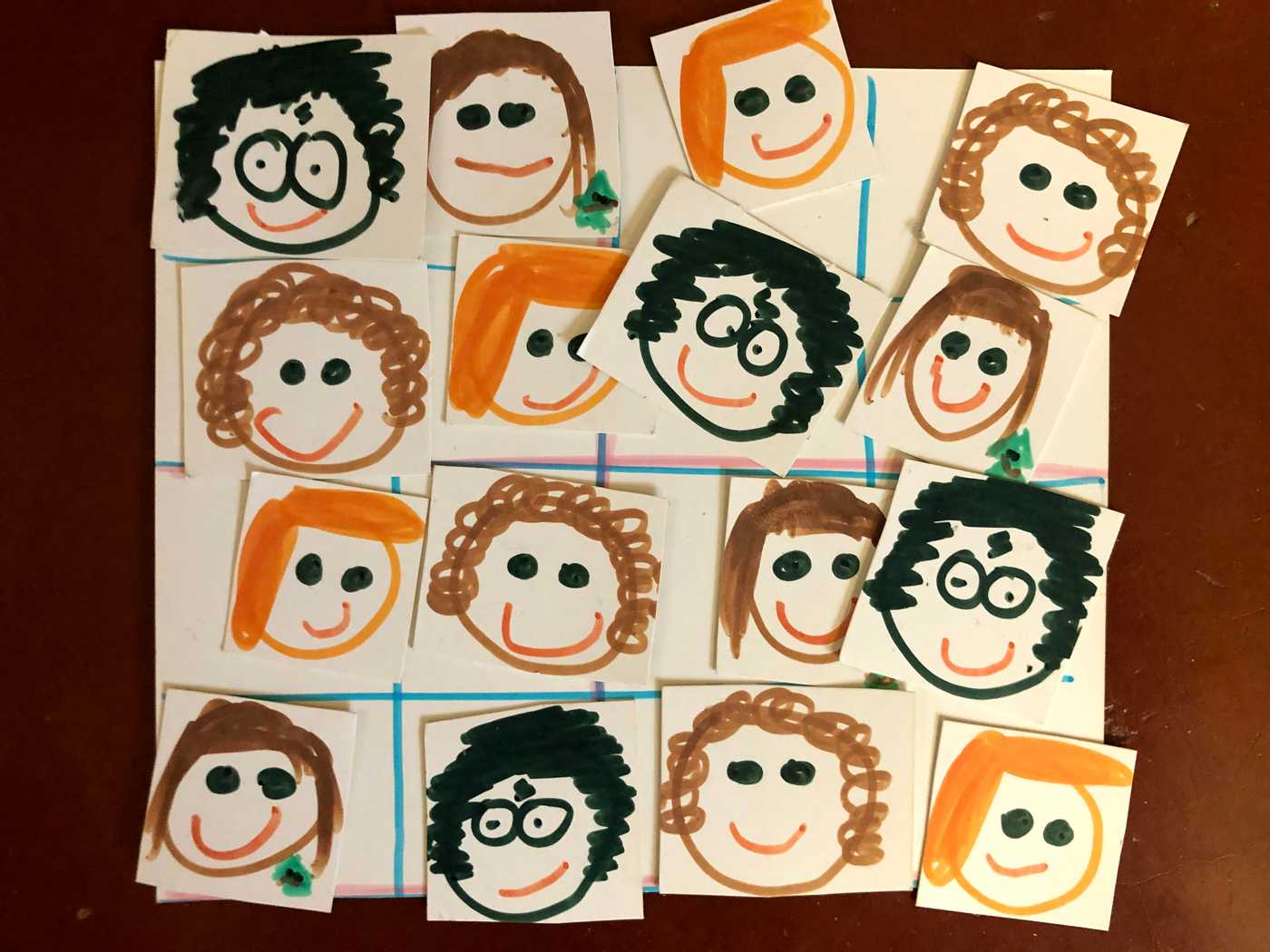I drew a 4x4 Soduku and cut out the shapes of Harry Potter characters -- Harry, Hermione, Ron and Neville.